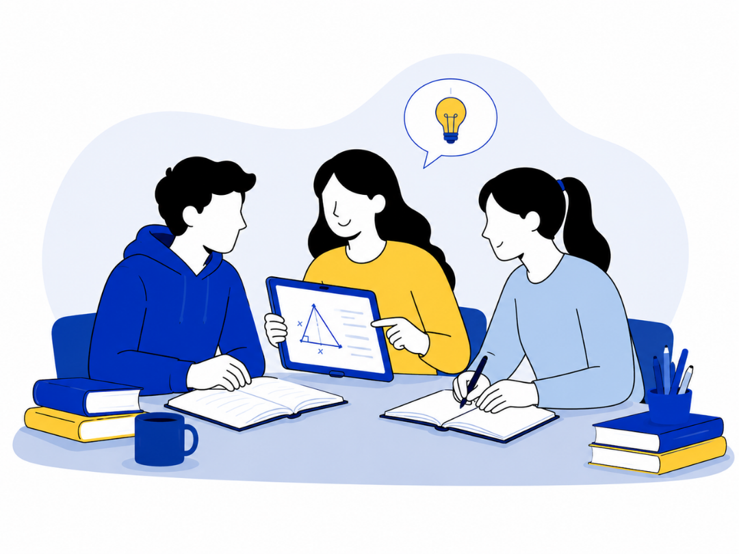Étudiants apprenant la géométrie ensemble.